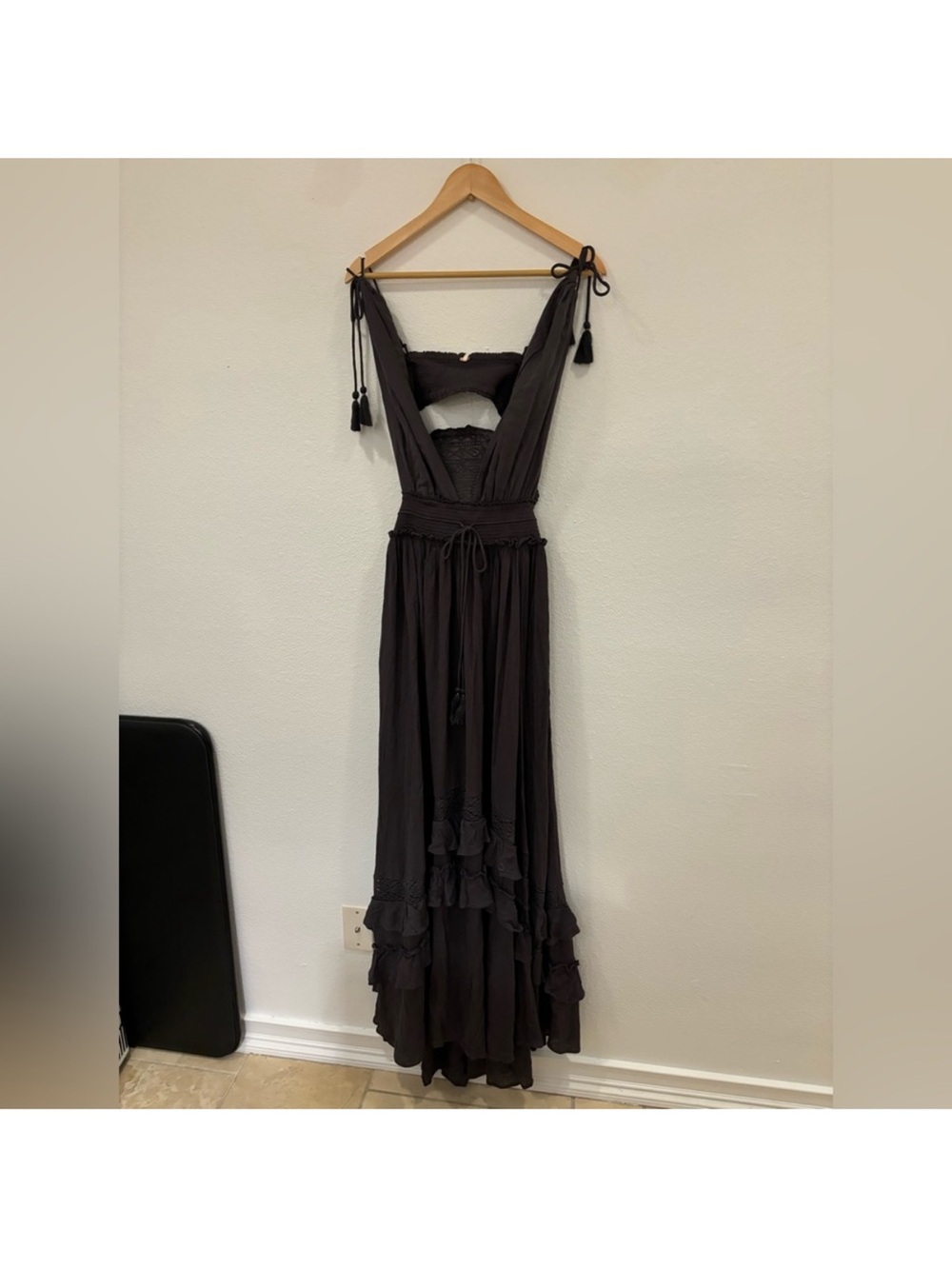 Free People Santa Maria Charcoal Gray Maxi Dress with Smocked Waist - Picture 6 of 7